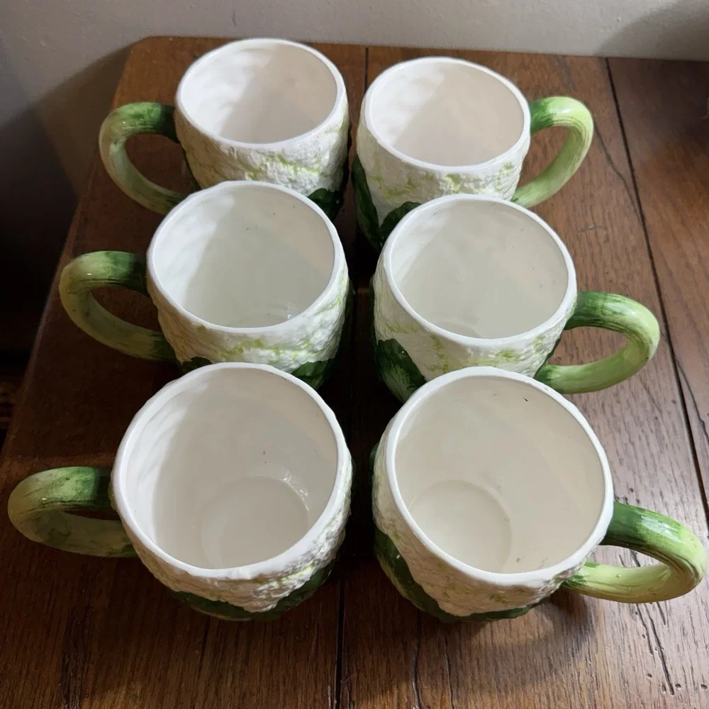 Vintage Papel Ceramic Cauliflower Mugs Set Of 6